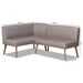 Baxton Studio Odessa Mid-Century Modern Grey Fabric Upholstered and Walnut Brown Finished 2-Piece Wood Dining Nook Banquette Set - BSOBBT8054-Grey/Walnut-2PC SF Bench