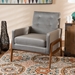 Baxton Studio Perris Mid-Century Modern Grey Velvet Fabric Upholstered and Walnut Brown Finished Wood Lounge Chair - BSOBBT8042-Grey Velvet/Walnut-CC