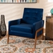 Baxton Studio Perris Mid-Century Modern Navy Blue Velvet Fabric Upholstered and Walnut Brown Finished Wood Lounge Chair - BSOBBT8042-Navy Velvet/Walnut-CC