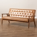 Baxton Studio Sorrento Mid-Century Modern Tan Faux Leather Upholstered and Walnut Brown Finished Wood Sofa - BSOBBT8013-Tan Sofa