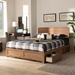 Baxton Studio Eleni Modern and Contemporary Transitional Ash Walnut Brown Finished Wood Queen Size 3-Drawer Platform Storage Bed - BSOEleni-Ash Walnut-Queen