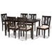 Baxton Studio Fenton Modern and Contemporary Sand Fabric Upholstered and Dark Brown Finished Wood 7-Piece Dining Set - BSORH338C-Sand/Dark Brown-7PC Dining Set