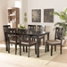 Baxton Studio Gervais Modern and Contemporary Sand Fabric Upholstered and Dark Brown Finished Wood 7-Piece Dining Set - BSORH339C-Sand/Dark Brown-7PC Dining Set