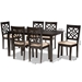 Baxton Studio Nicolette Modern and Contemporary Sand Fabric Upholstered and Dark Brown Finished Wood 7-Piece Dining Set - BSORH340C-Sand/Dark Brown-7PC Dining Set