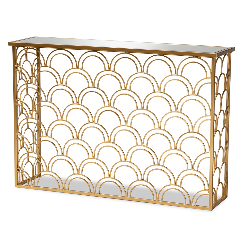 Baxton Studio Dawson Glam and Luxe Brushed Gold Finished Metal and Glass Console Table