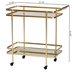 Baxton Studio Destin Modern and Contemporary Glam Brushed Gold Finished Metal and Mirrored Glass 2-Tier Mobile Wine Bar Cart - BSOJY20A263-Gold-Cart