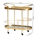 Baxton Studio Kamal Modern and Contemporary Glam Brushed Gold Finished Metal and Mirrored Glass 2-Tier Mobile Wine Bar Cart - BSOJY20A268-Gold-Cart