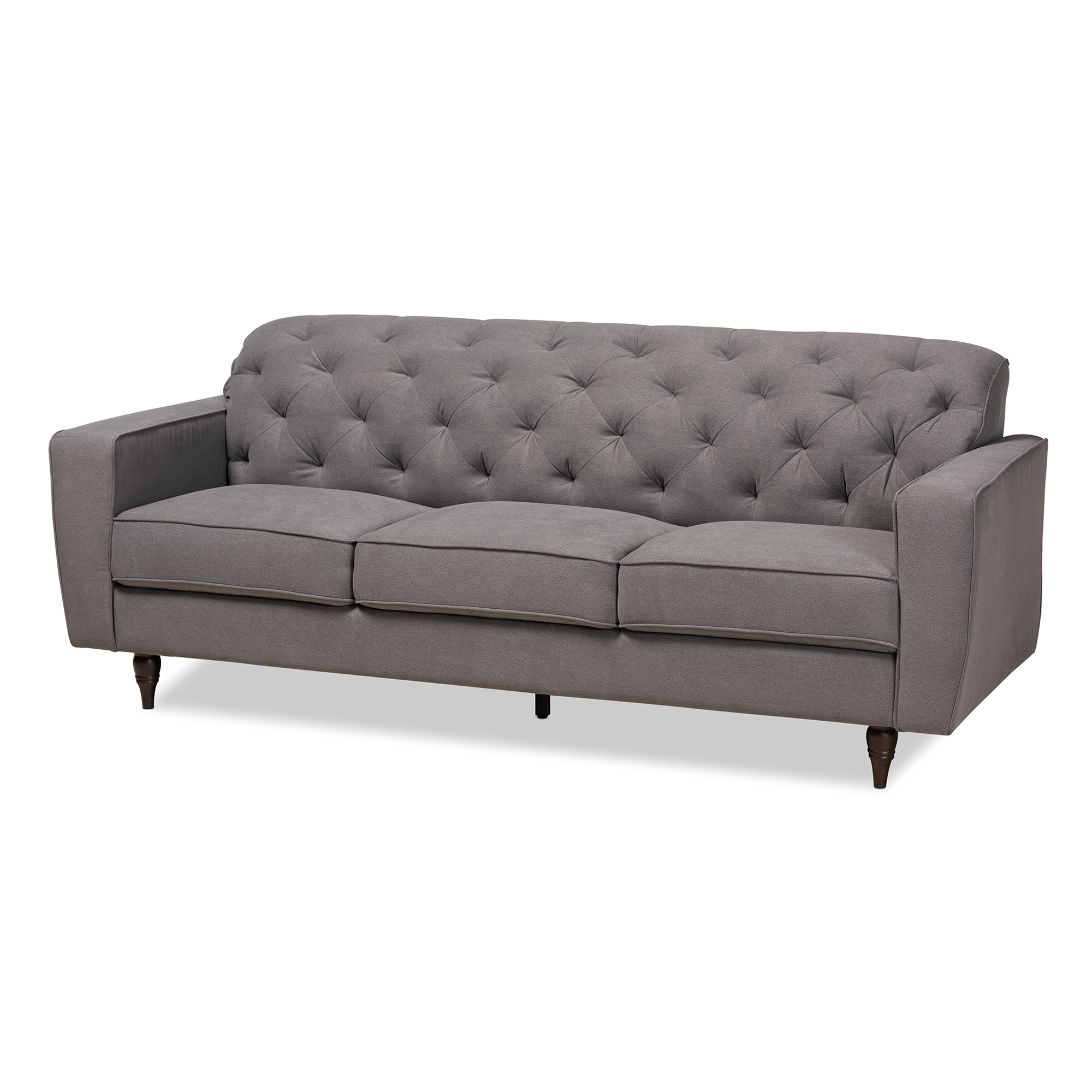 Baxton Studio Farley Modern and Contemporary Transitional Grey Fabric Upholstered and Dark Brown Finished Wood Sofa