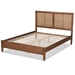 Baxton Studio Redmond Mid-Century Modern Walnut Brown Finished Wood and Synthetic Rattan Queen Size Platform Bed - BSOMG-0021-4-Walnut-Queen