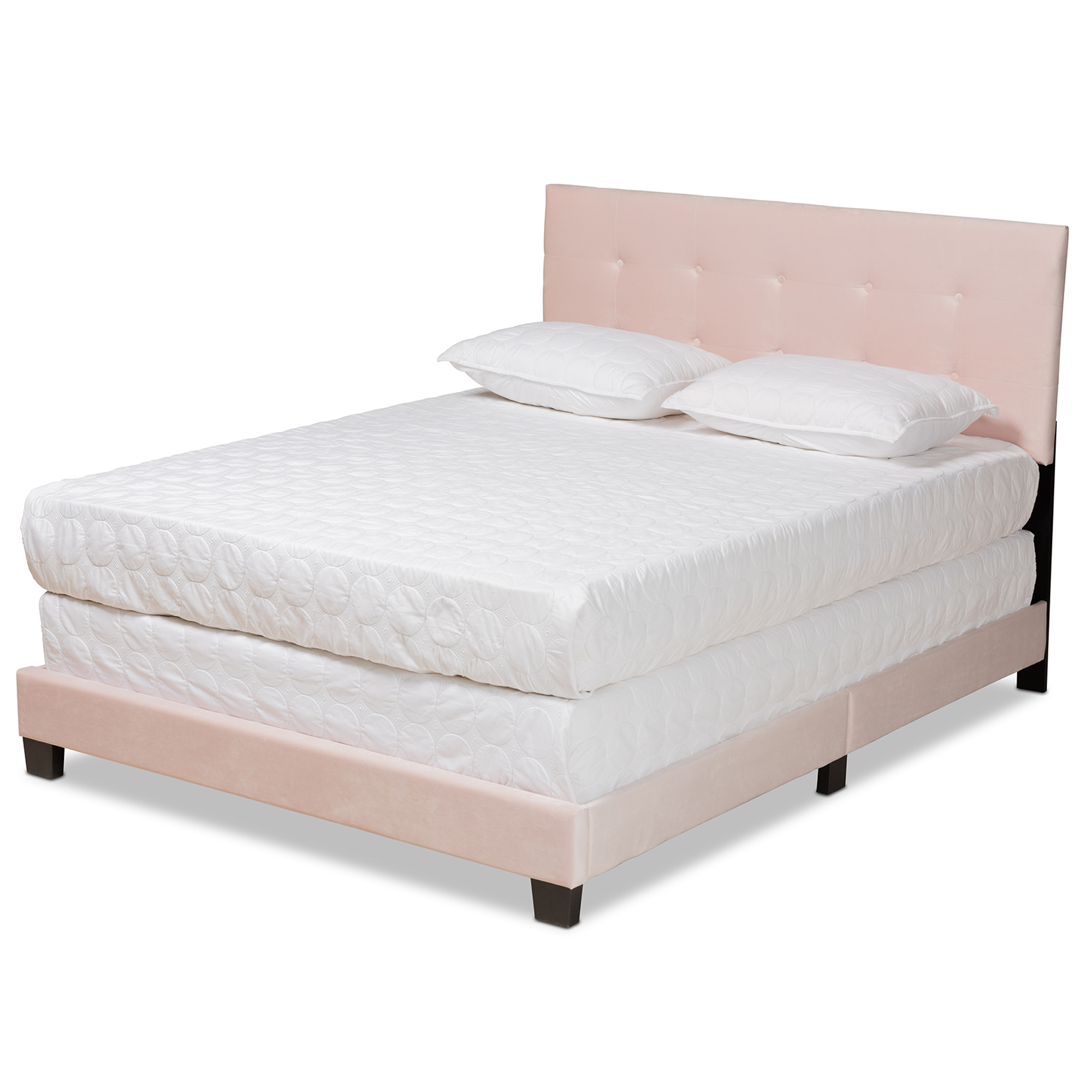 Baxton Studio Caprice Modern and Contemporary Glam Light Pink Velvet Fabric Upholstered Queen Size Panel Bed