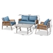 Baxton Studio Nicholson Modern and Contemporary Blue Fabric Upholstered and Grey Finished Metal with Brown Finished PE Rattan 4-Piece Outdoor Patio Lounge Set - BSOMLM-210477-Blue