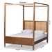 Baxton Studio Malia Modern and Contemporary Walnut Brown Finished Wood and Synthetic Rattan King Size Canopy Bed - BSOMG-0021-3-Walnut-King