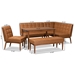 Baxton Studio Sanford Mid-Century Modern Tan Faux Leather Upholstered and Walnut Brown Finished Wood 5-Piece Dining Nook Set - BSOBBT8051.11-Tan/Walnut-5PC Dining Nook Set