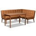 Baxton Studio Sanford Mid-Century Modern Tan Faux Leather Upholstered and Walnut Brown Finished Wood 3-Piece Dining Nook Set