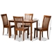 Baxton Studio Erion Modern and Contemporary Walnut Brown Finished Wood 5-Piece Dining Set - BSOErion-Walnut-5PC Dining Set