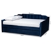Baxton Studio Lennon Modern and Contemporary Navy Blue Velvet Fabric Upholstered Queen Size Daybed with Trundle - BSOCF9172-Navy Blue Velvet-Daybed-Q/T