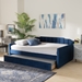 Baxton Studio Lennon Modern and Contemporary Navy Blue Velvet Fabric Upholstered Queen Size Daybed with Trundle - BSOCF9172-Navy Blue Velvet-Daybed-Q/T