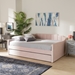 Baxton Studio Lennon Modern and Contemporary Pink Velvet Fabric Upholstered Queen Size Daybed with Trundle - BSOCF9172-Pink Velvet Velvet-Daybed-Q/T