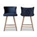Baxton Studio Sagira Modern and Contemporary Transitional Navy Blue Velvet Fabric Upholstered and Walnut Brown Finished Wood 2-Piece Counter Stool Set - BSORDC817-AC-Navy Blue Velvet/Walnut-CS-2PC Set