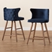 Baxton Studio Sagira Modern and Contemporary Transitional Navy Blue Velvet Fabric Upholstered and Walnut Brown Finished Wood 2-Piece Counter Stool Set - BSORDC817-AC-Navy Blue Velvet/Walnut-CS-2PC Set
