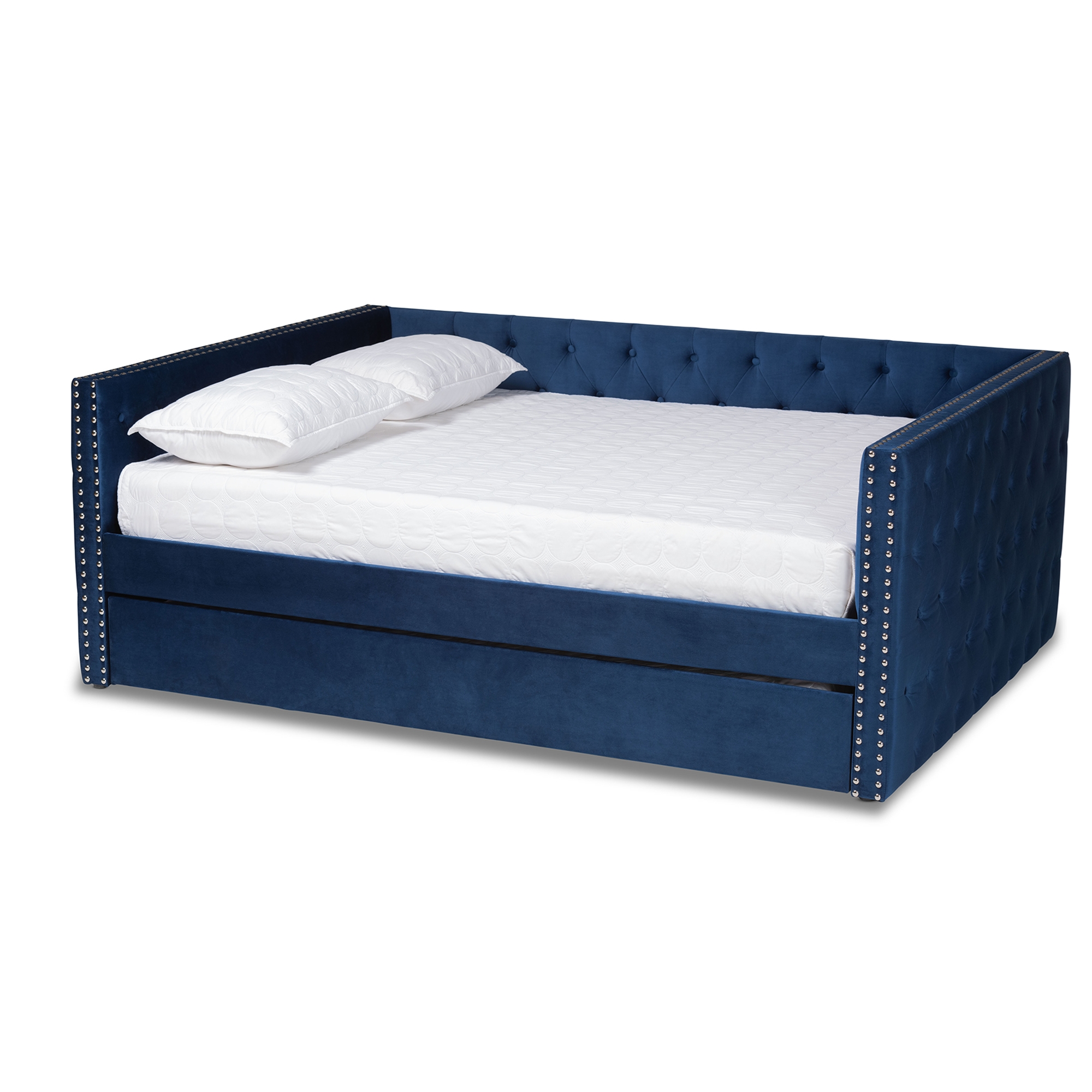 Baxton Studio Larkin Modern and Contemporary Navy Blue Velvet Fabric Upholstered Full Size Daybed with Trundle