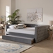 Baxton Studio Larkin Modern and Contemporary Grey Velvet Fabric Upholstered Queen Size Daybed with Trundle - BSOCF9227-Silver Grey Velvet-Daybed-Q/T