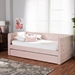 Baxton Studio Larkin Modern and Contemporary Pink Velvet Fabric Upholstered Twin Size Daybed with Trundle - BSOCF9227-Pink Velvet Velvet-Daybed-T/T