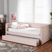 Baxton Studio Larkin Modern and Contemporary Pink Velvet Fabric Upholstered Twin Size Daybed with Trundle - BSOCF9227-Pink Velvet Velvet-Daybed-T/T