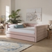 Baxton Studio Larkin Modern and Contemporary Pink Velvet Fabric Upholstered Queen Size Daybed with Trundle - BSOCF9227-Pink Velvet Velvet-Daybed-Q/T