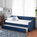 Baxton Studio Raphael Modern and Contemporary Navy Blue Velvet Fabric Upholstered Twin Size Daybed with Trundle - BSOCF9228 -Navy Blue Velvet-Daybed-T/T