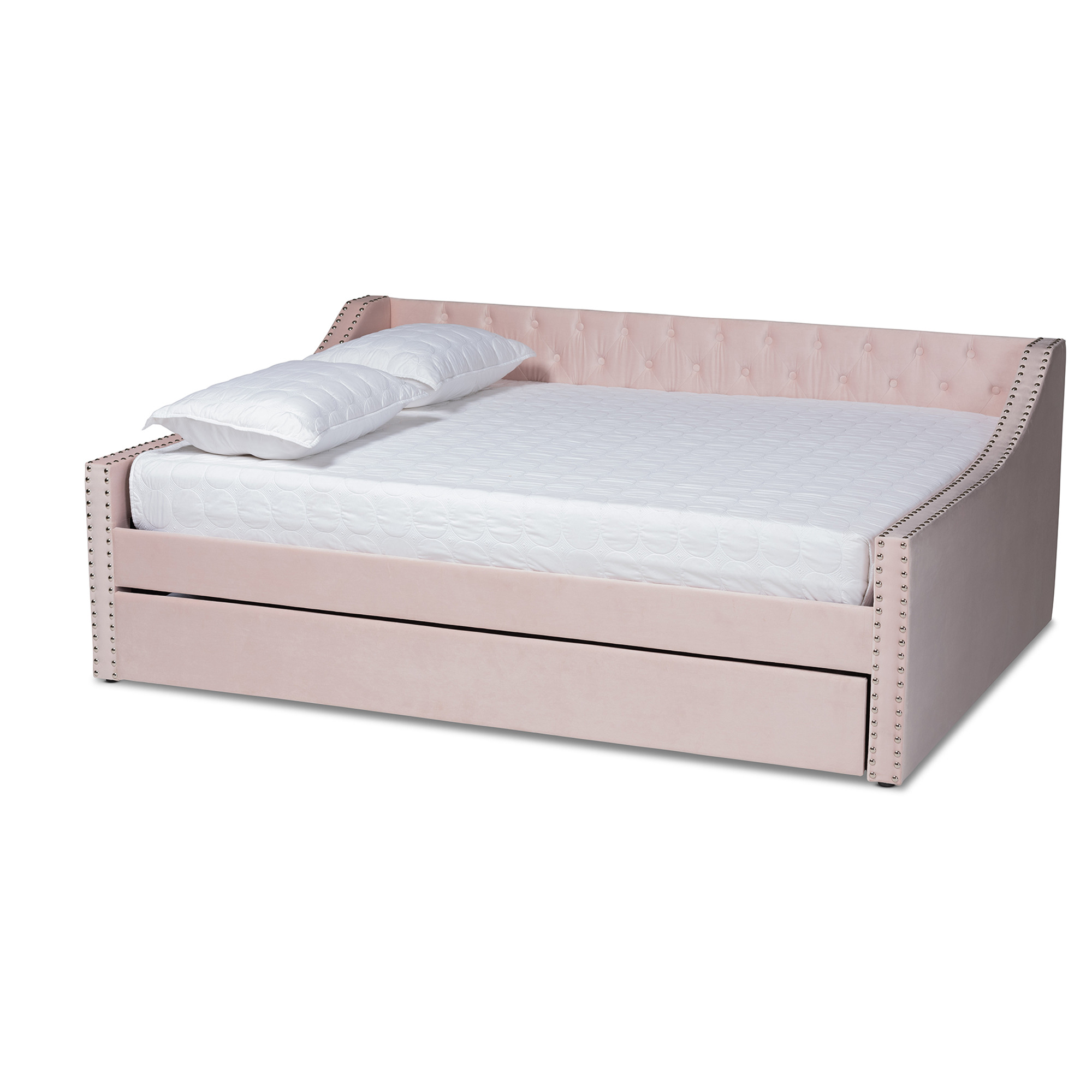 Baxton Studio Raphael Modern and Contemporary Pink Velvet Fabric Upholstered Queen Size Daybed with Trundle