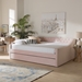 Baxton Studio Raphael Modern and Contemporary Pink Velvet Fabric Upholstered Queen Size Daybed with Trundle - BSOCF9228 -Pink Velvet-Daybed-Q/T
