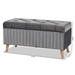 Baxton Studio Hanley Modern and Contemporary Grey Velvet Fabric Upholstered and Walnut Brown Finished Wood Storage Ottoman - BSOHY2A19B046S-Grey Velvet-Otto