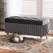 Baxton Studio Hanley Modern and Contemporary Grey Velvet Fabric Upholstered and Walnut Brown Finished Wood Storage Ottoman - BSOHY2A19B046S-Grey Velvet-Otto