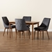 Baxton Studio Gilmore Modern and Contemporary Grey Velvet Fabric Upholstered and Walnut Brown Finished Wood 5-Piece Dining Set - BSOBBT5381-Grey Velvet/Walnut-5PC Dining Set