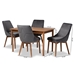 Baxton Studio Gilmore Modern and Contemporary Grey Velvet Fabric Upholstered and Walnut Brown Finished Wood 5-Piece Dining Set - BSOBBT5381-Grey Velvet/Walnut-5PC Dining Set