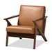 Baxton Studio Bianca Mid-Century Modern Walnut Brown Finished Wood and Tan Faux Leather Effect 2-Piece Lounge chair and Ottoman Set - BSOBianca-Tan/Walnut Brown-2PC Set