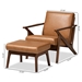 Baxton Studio Bianca Mid-Century Modern Walnut Brown Finished Wood and Tan Faux Leather Effect 2-Piece Lounge chair and Ottoman Set - BSOBianca-Tan/Walnut Brown-2PC Set