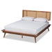Baxton Studio Nura Mid-Century Modern Walnut Brown Finished Wood and Synthetic Rattan Queen Size Platform Bed