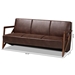 Baxton Studio Christa Mid-Century Modern Transitional Dark Brown Faux Leather Effect Fabric Upholstered and Walnut Brown Finished Wood Sofa - BSOWM5020-Dark Brown/Walnut-SF