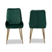 Baxton Studio Priscilla Contemporary Glam and Luxe Green Velvet Fabric Upholstered and Gold Finished Metal 2-Piece Dining Chair Set - BSODC177-Emerald Green Velvet/Gold-DC