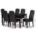 Baxton Studio Dylin Modern and Contemporary Black Faux Leather Upholstered and Dark Brown Finished Wood 7-Piece Dining Set - BSOBBT5158-Black/Dark Brown-7PC Dining Set
