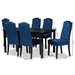 Baxton Studio Dylin Modern and Contemporary Navy Blue Velvet Fabric Upholstered and Dark Brown Finished Wood 7-Piece Dining Set - BSOBBT5158-Navy Blue/Dark Brown-7PC Dining Set