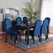 Baxton Studio Dylin Modern and Contemporary Navy Blue Velvet Fabric Upholstered and Dark Brown Finished Wood 7-Piece Dining Set - BSOBBT5158-Navy Blue/Dark Brown-7PC Dining Set