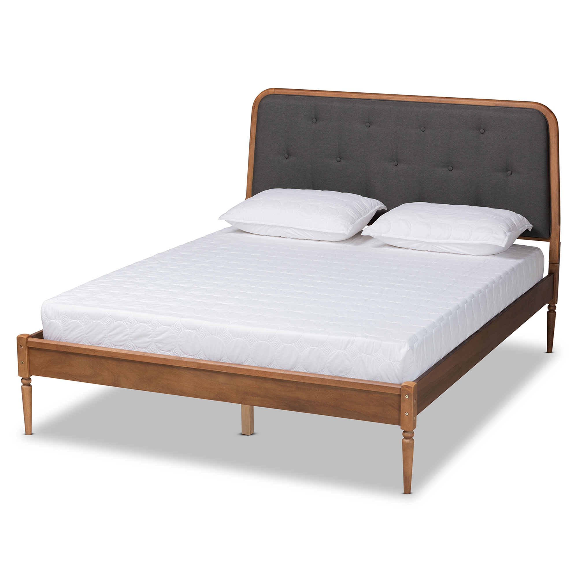 Baxton Studio Diantha Classic and Traditional Dark Grey Fabric Upholstered and Walnut Brown Finished Wood Queen Size Platform Bed