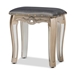 Baxton Studio Elgin Contemporary Glam and Luxe Grey Velvet Fabric Upholstered Brushed Silver Finished Wood and Mirrored Glass Ottoman Stool