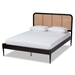 Baxton Studio Elston Mid-Century Modern Charcoal Finished Wood and Synthetic Rattan Queen Size Platform Bed