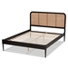Baxton Studio Elston Mid-Century Modern Charcoal Finished Wood and Synthetic Rattan Queen Size Platform Bed - BSOMG0056-Walnut Rattan/Black-Queen
