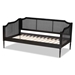 Baxton Studio Hancock Mid-Century Modern Charcoal Finished Wood and Synthetic Rattan Twin Size Daybed - BSOMG0075-Black Rattan/Black-Daybed