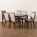 Baxton Studio Rosa Modern and Contemporary Grey Fabric Upholstered and Walnut Brown Finished Wood 7-Piece Dining Set - BSORosa-Grey/Walnut-7PC Dining Set